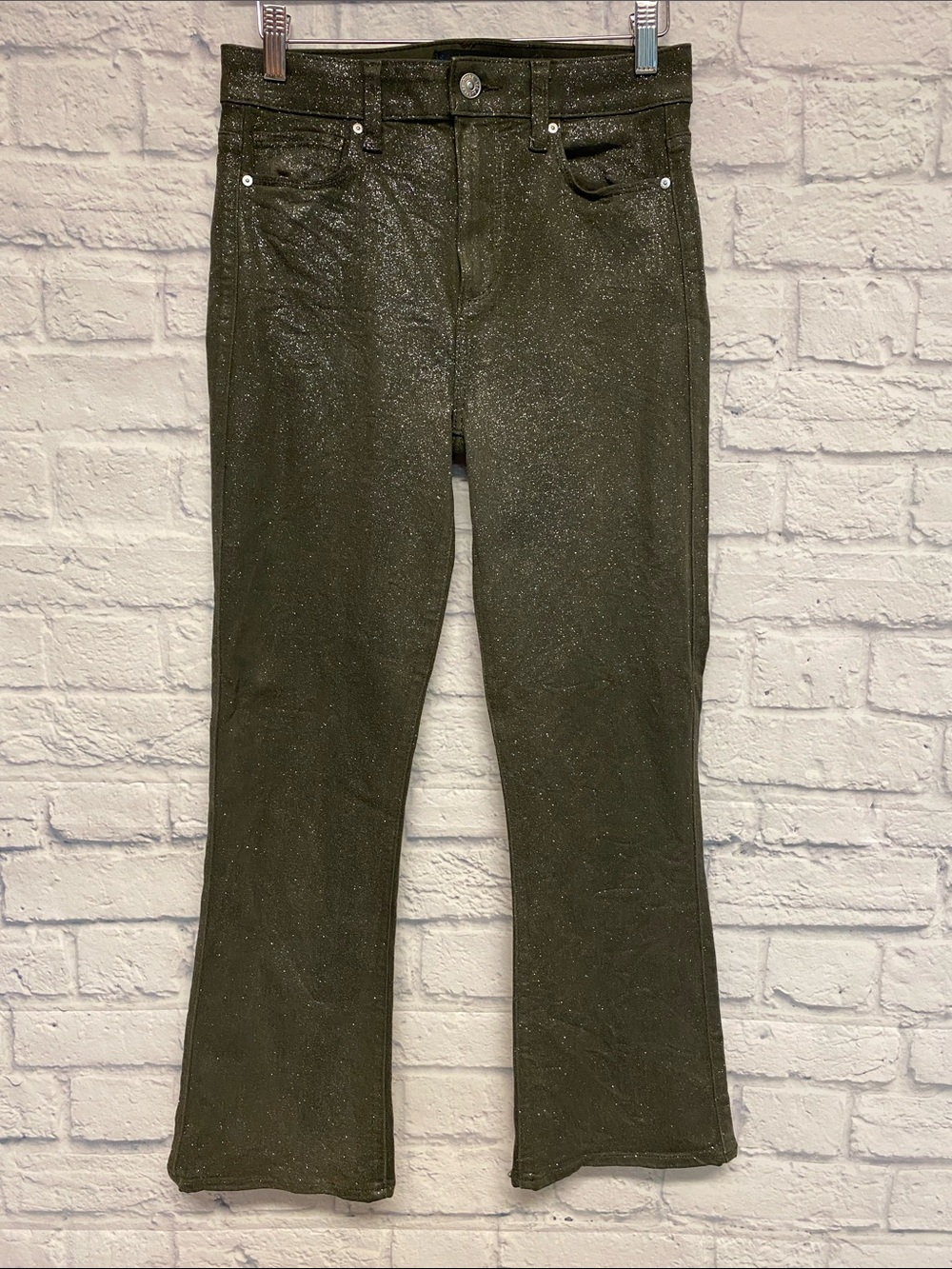PAIGE Claudine High Rise Flare Cropped Sparkly Coated Jeans Size 25